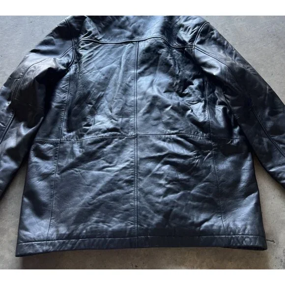 Vintage US Polo Assn Black Genuine Leather Jacket Men’s Sz XL Button Bomber